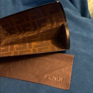 Fendi Black and Brown Monogram glasses case with cloth